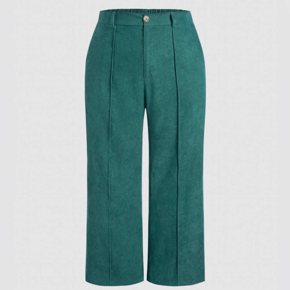 Cider green corduroy wide leg high rise pants